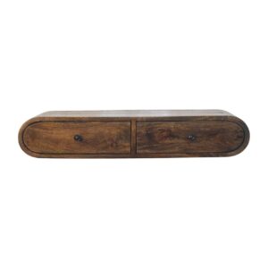 Solid Mango Wood Hand Painted Classic Grey Finished 2 Drawer Contour Floating Wall Console