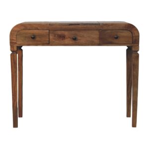 Solid Mango Wood Golden Teak Finished 3 Drawer Curved Dressing Table