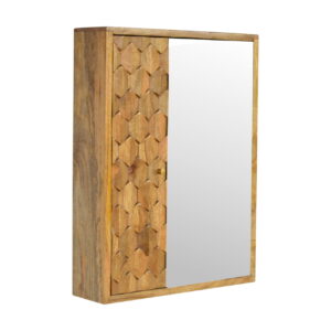 Solid Mango Wood Pineapple Carved Mirror Cabinet