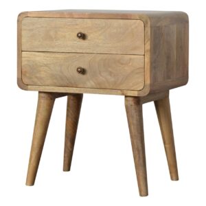 Solid Mango Wood Curved Oak Finish Bedside